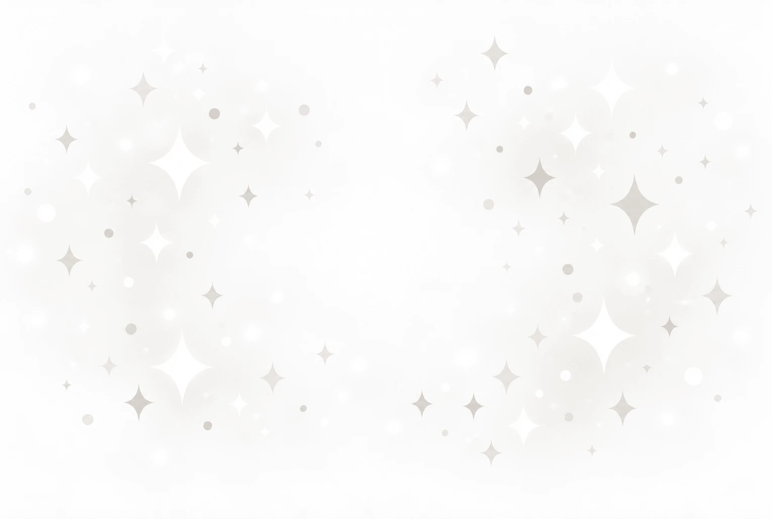 Scattered gray and white four-pointed stars and sparkles on light background