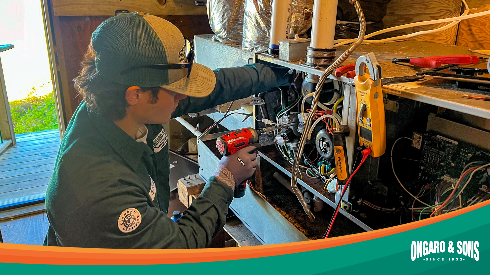 Technician repairing a heating system.