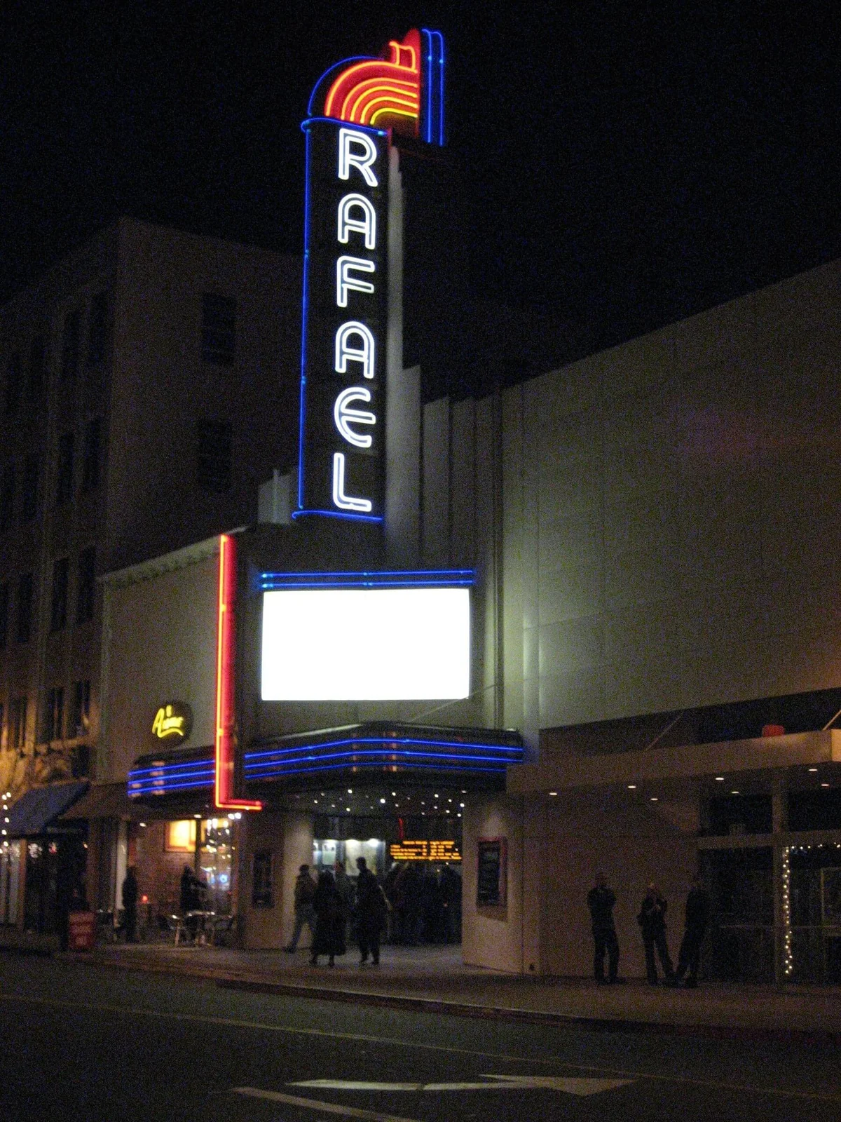 The Rafael Film Center marquee in downtown San Rafael