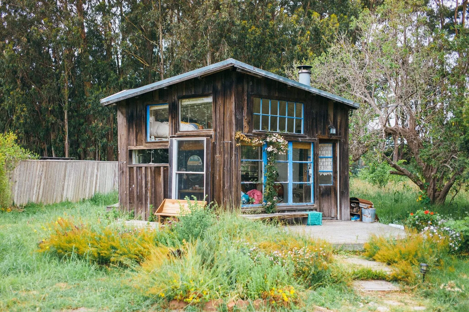 A weathered timber house in Bolinas