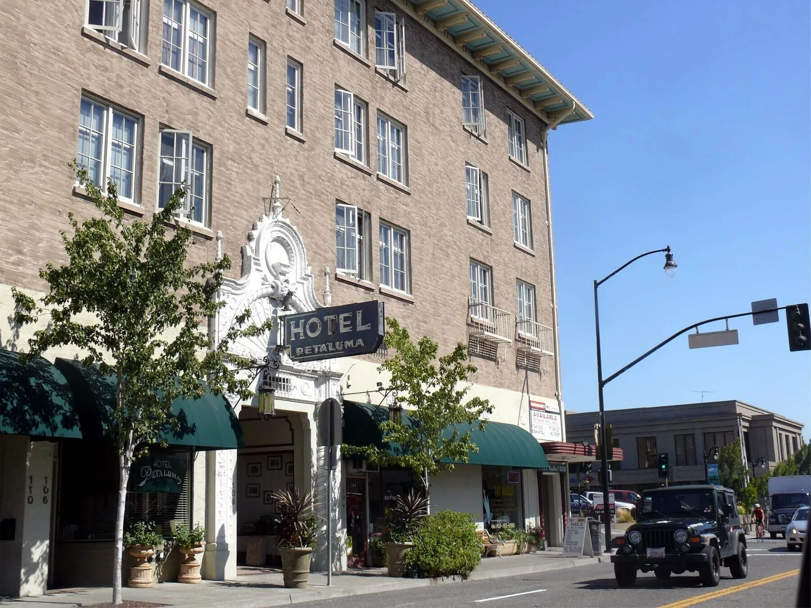 The Hotel Petaluma building on a downtown Petaluma corner
