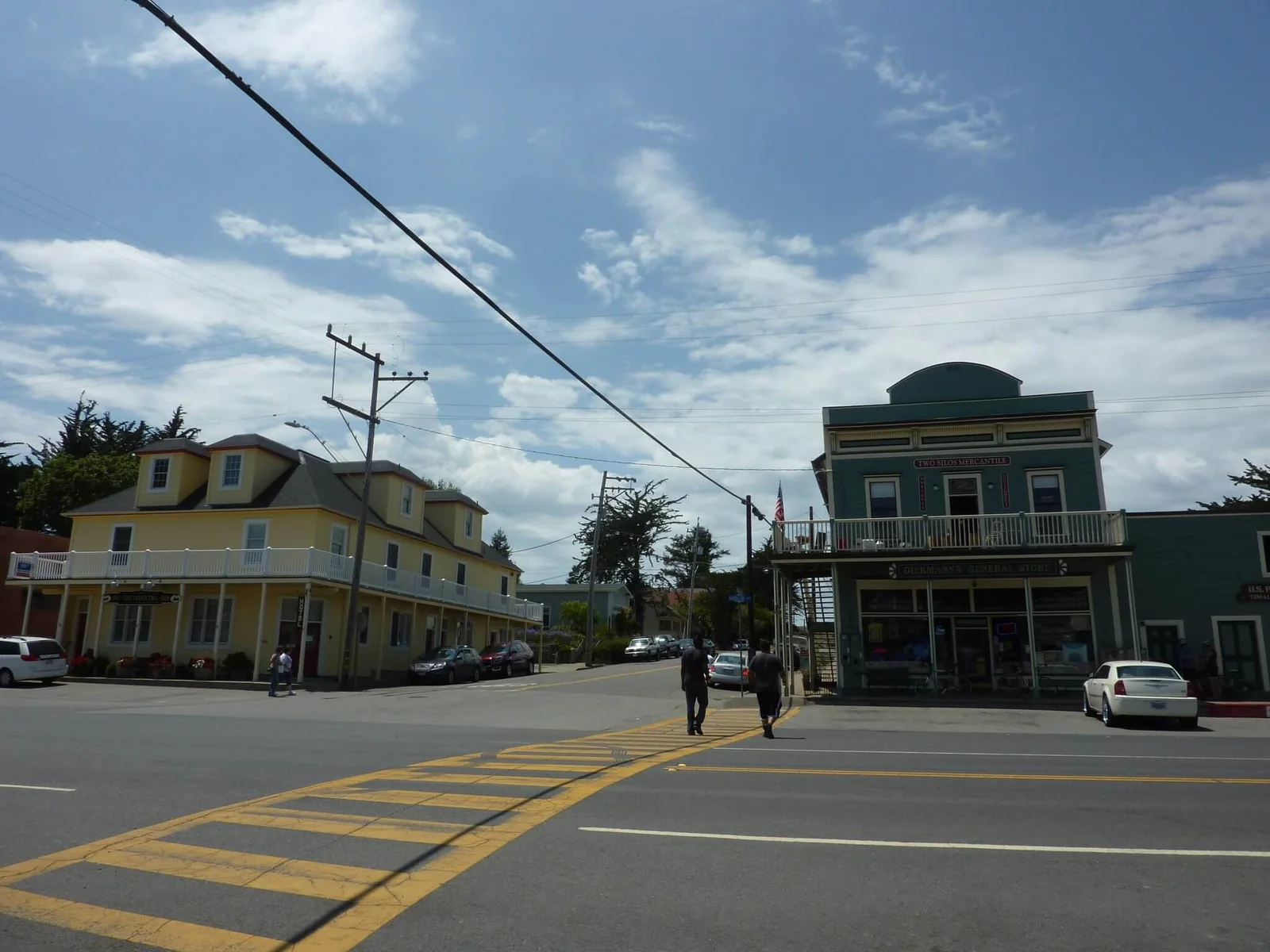The main street in Tomales under an open sky