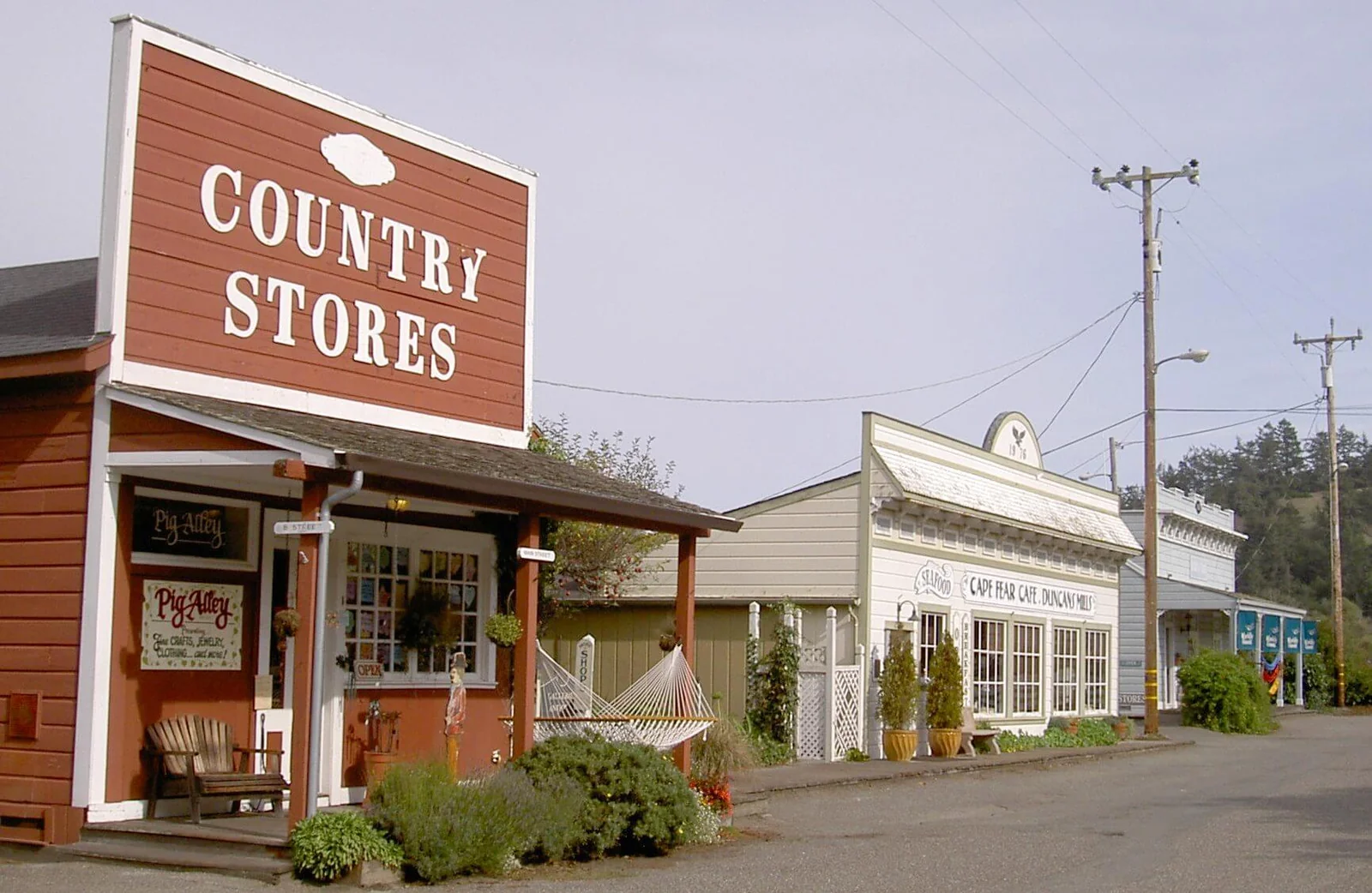Shops along the main road at Duncans Mills in the lower Russian River valley