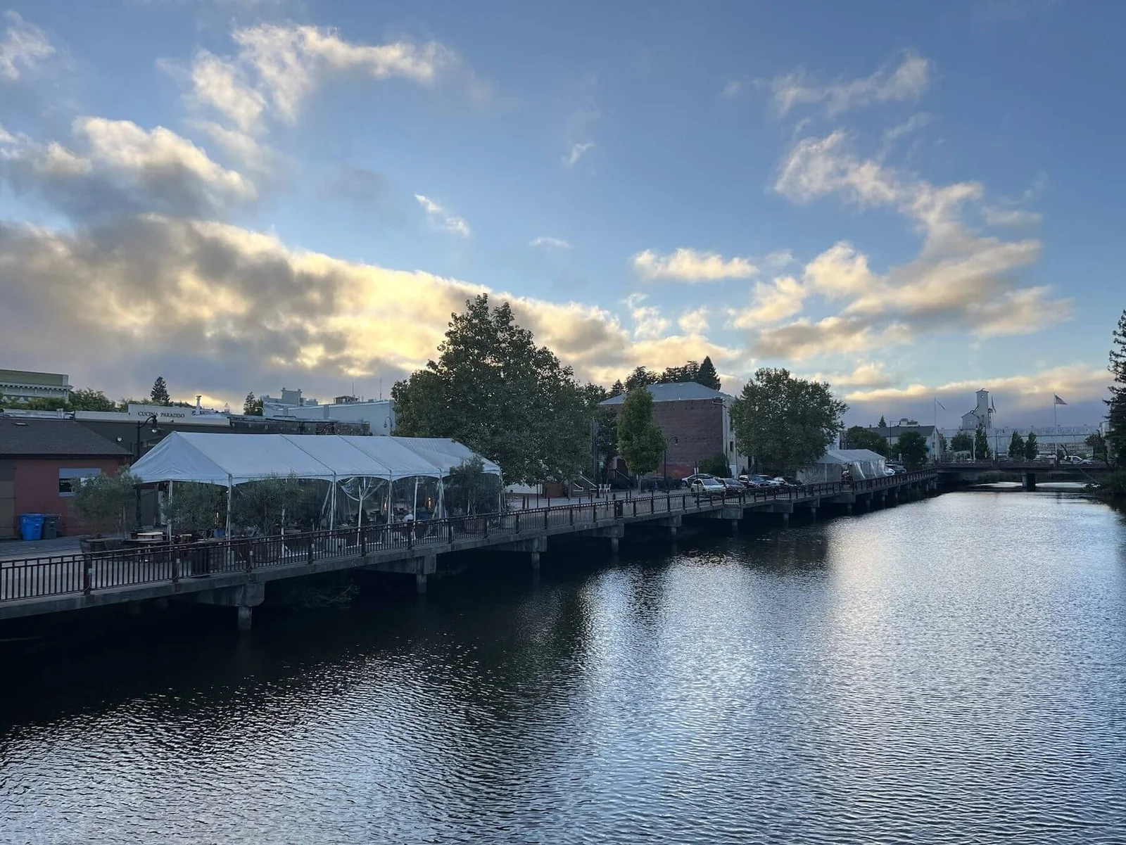 Looking north along the Petaluma River from the Balshaw bridge