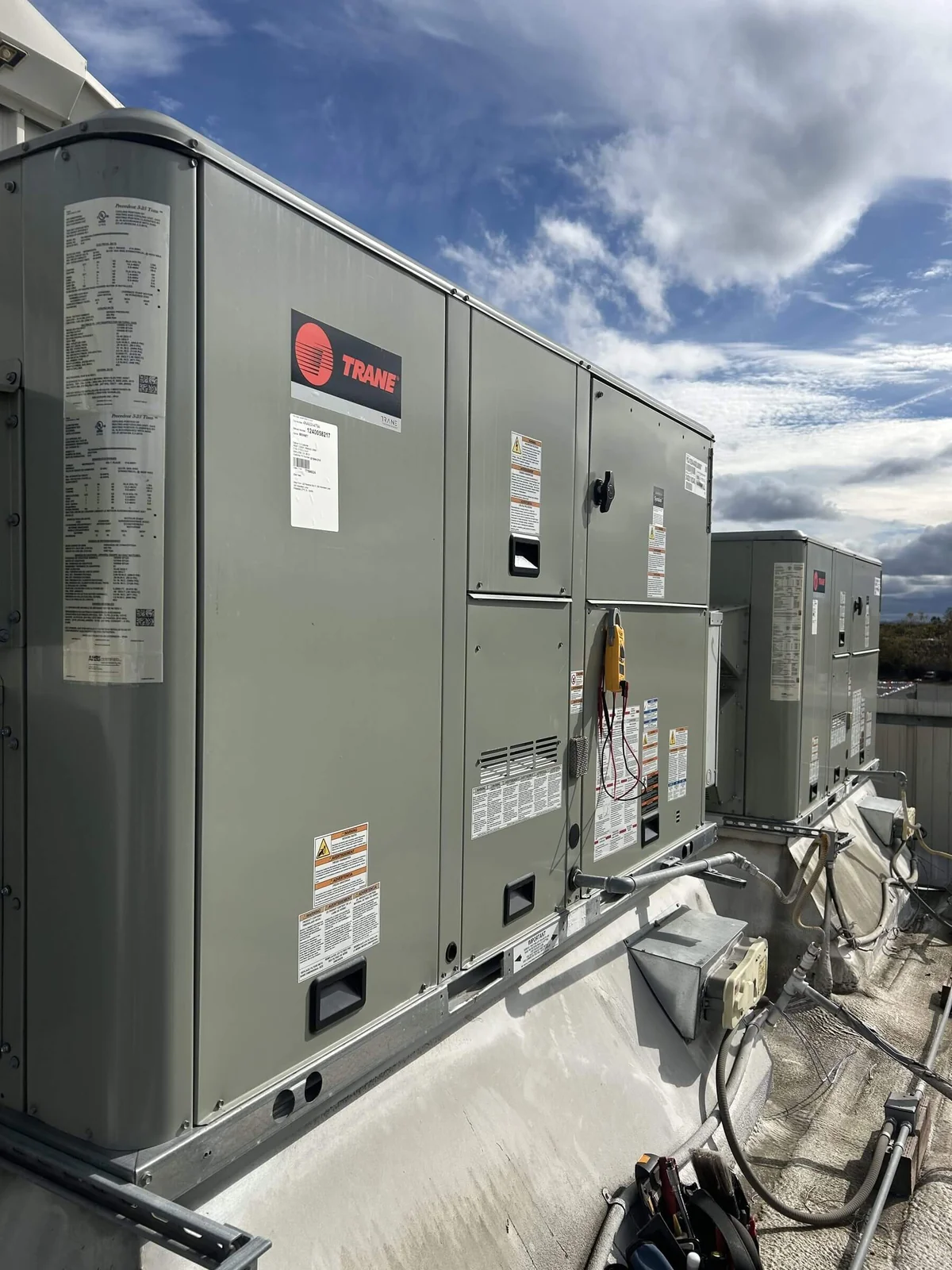Trane package units installed on a rooftop