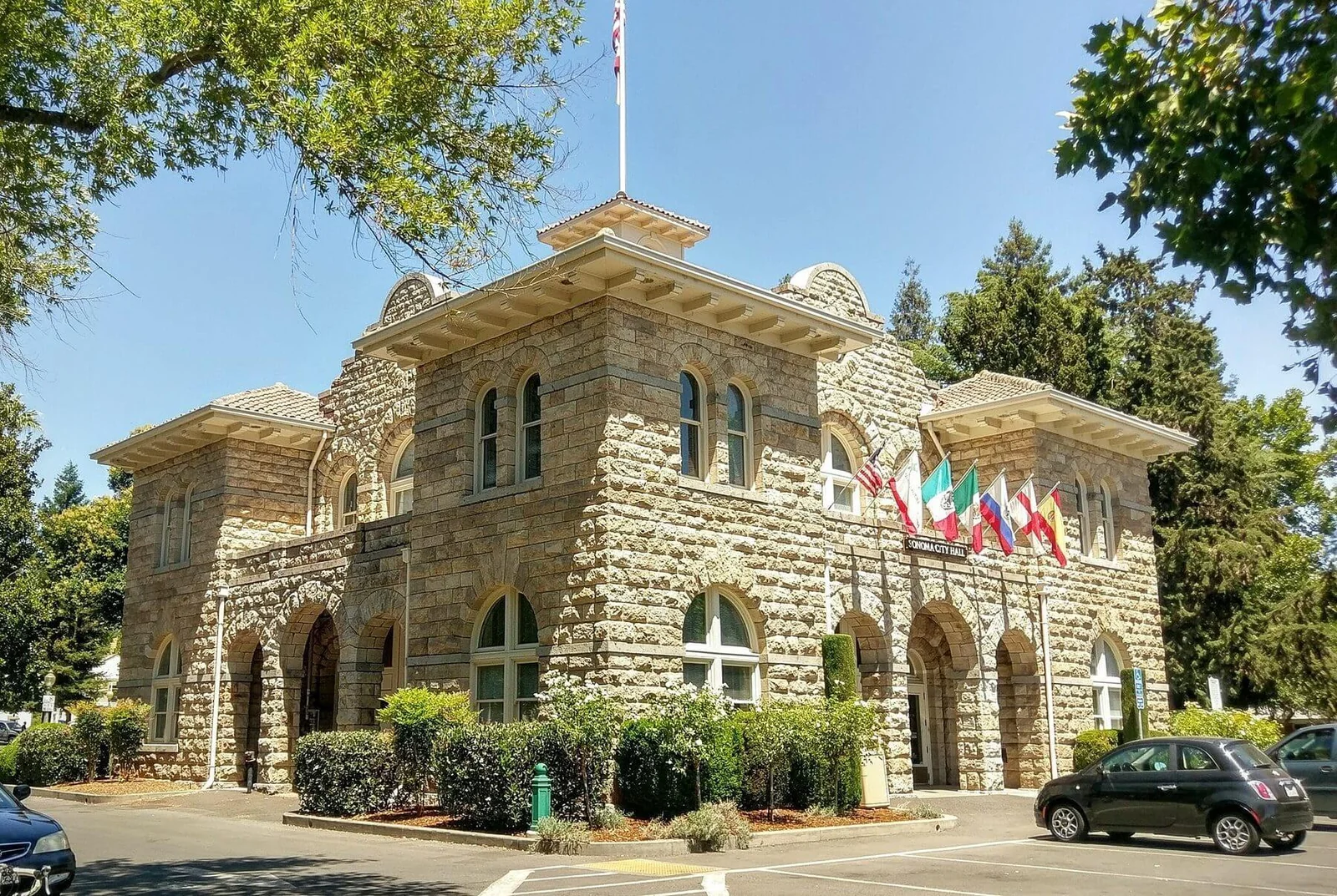 Sonoma City Hall, the stone building at the center of Sonoma Plaza
