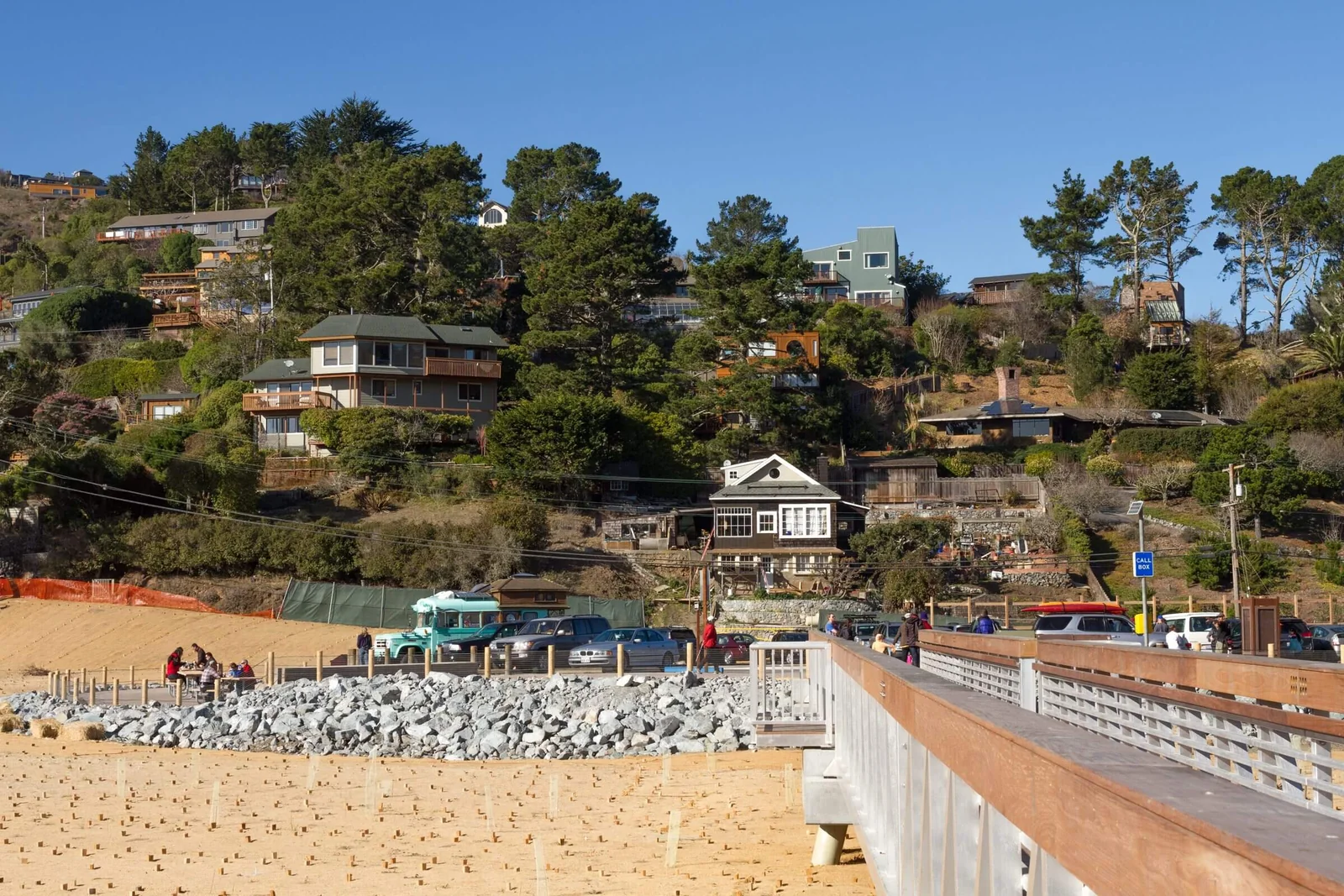 Hillside homes above Muir Beach, seen across the dunes in Marin County