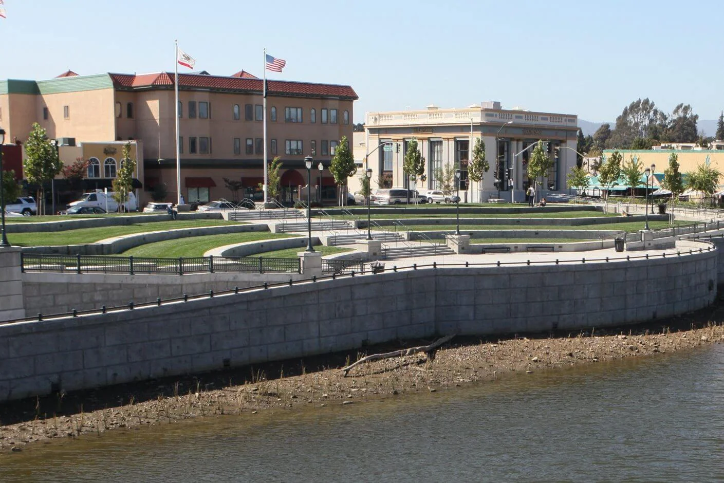 The Napa River floodwall in Napa, California