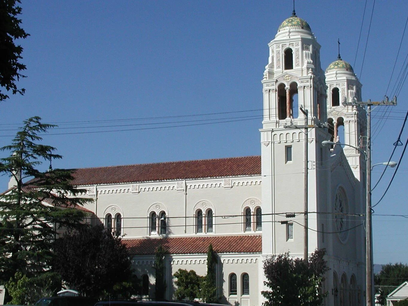 St. Vincent de Paul Catholic Church rising above Petaluma