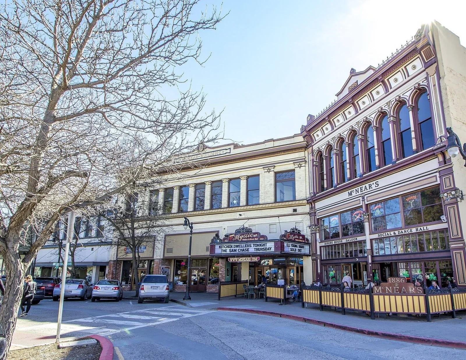 Historic storefronts on a downtown Petaluma commercial block