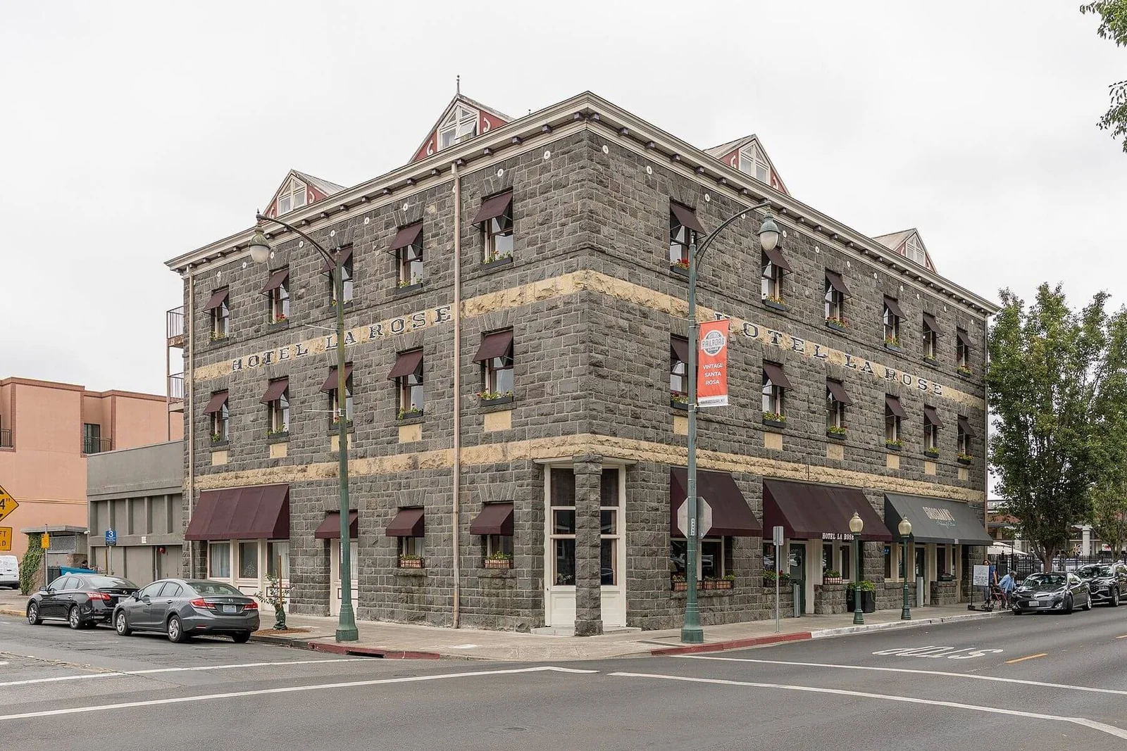 Hotel La Rose, a historic stone hotel in downtown Santa Rosa