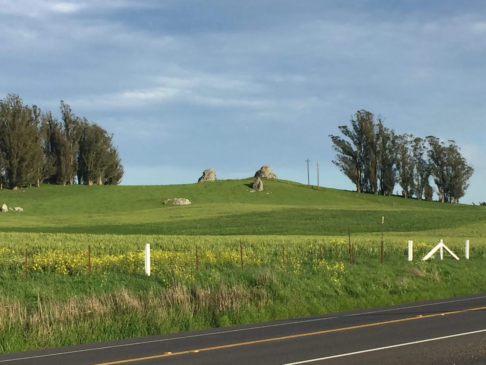 The pair of rocks that give Two Rock its name, in the Sonoma County dairy country