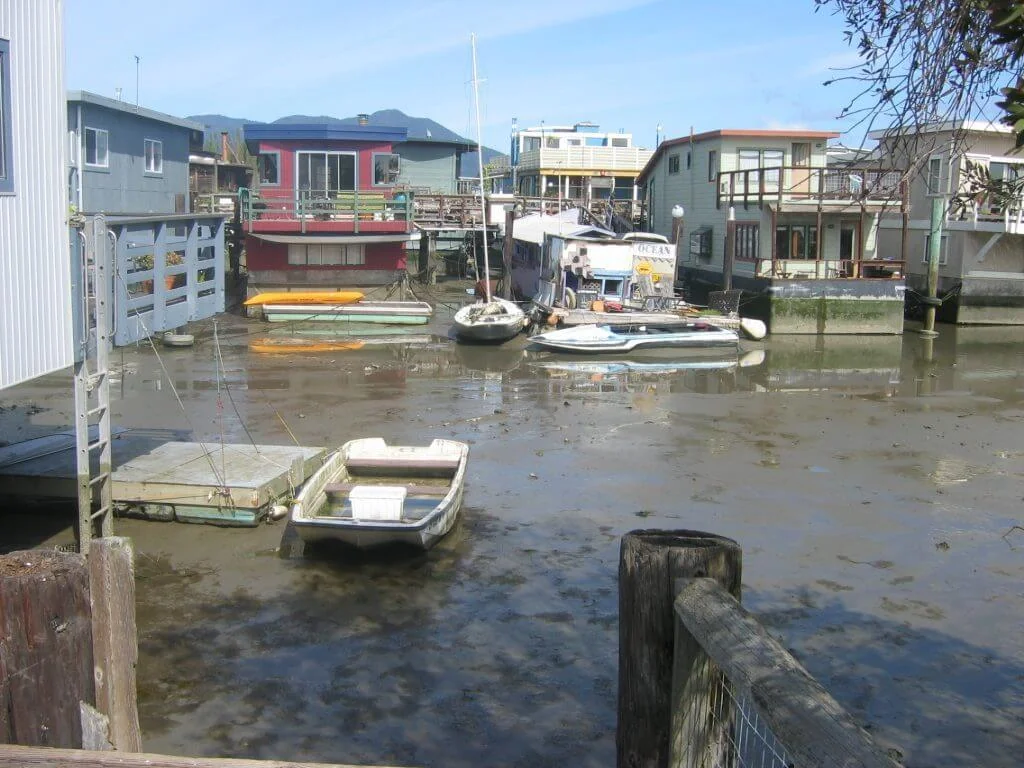 A houseboat on the water in Sausalito, California