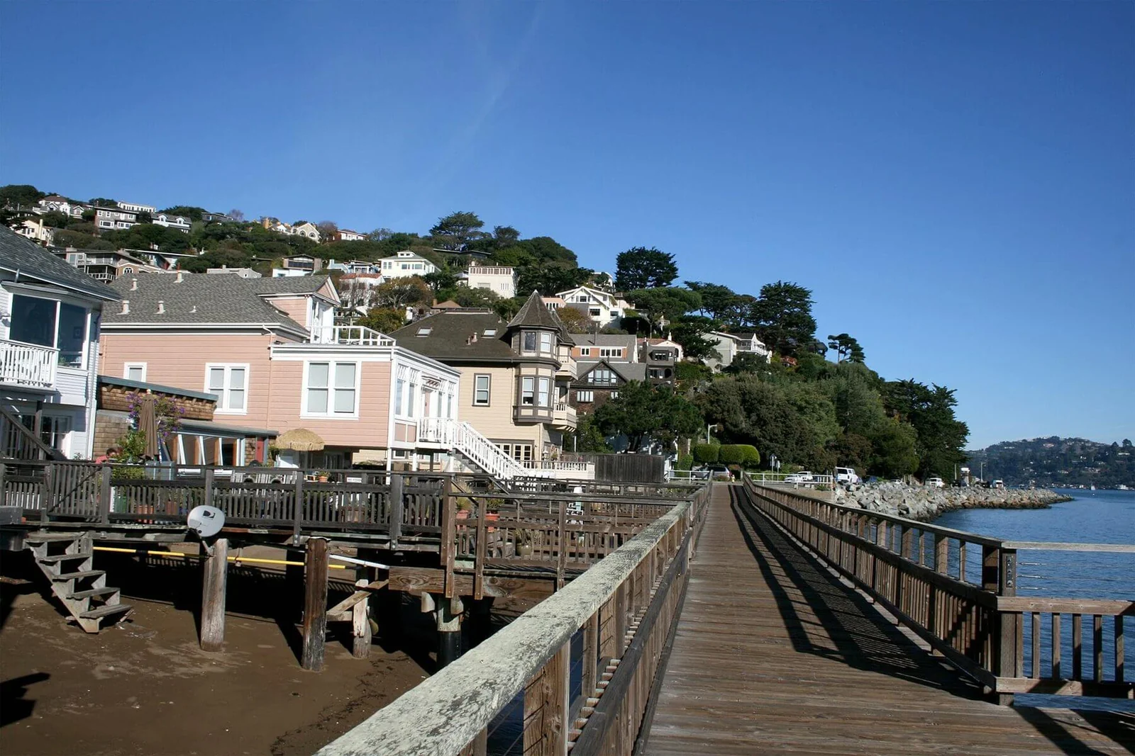 Homes built into the hillside above the water in Sausalito