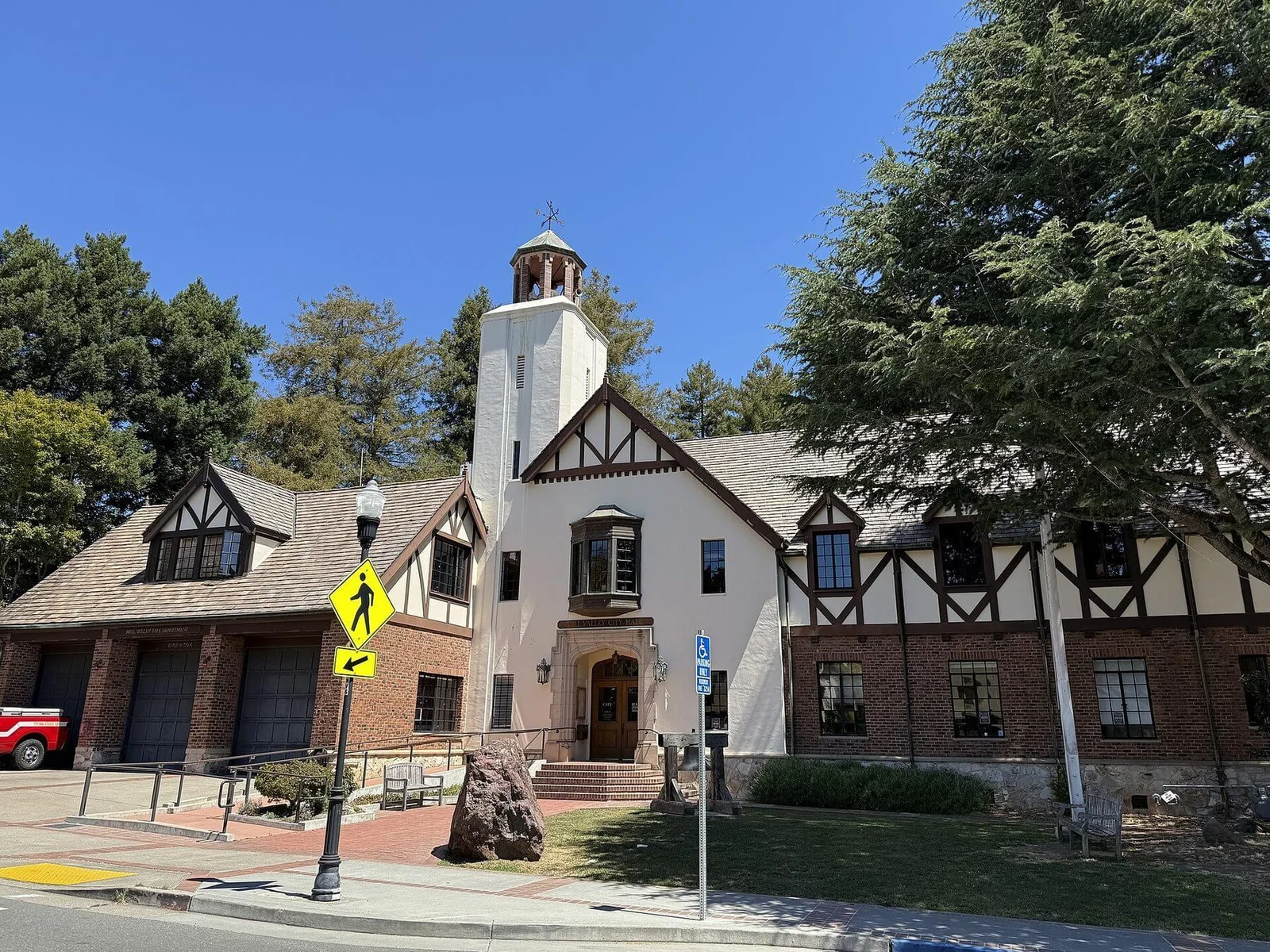 Mill Valley City Hall, a Tudor revival building in downtown Mill Valley