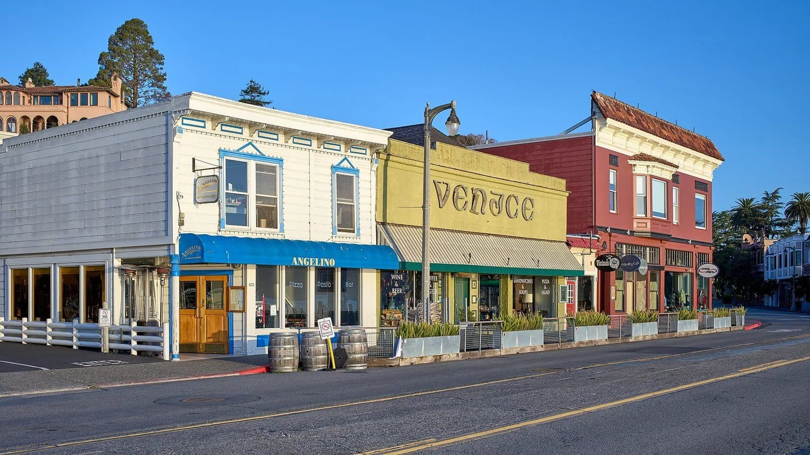 Storefronts along Bridgeway in downtown Sausalito, Marin County