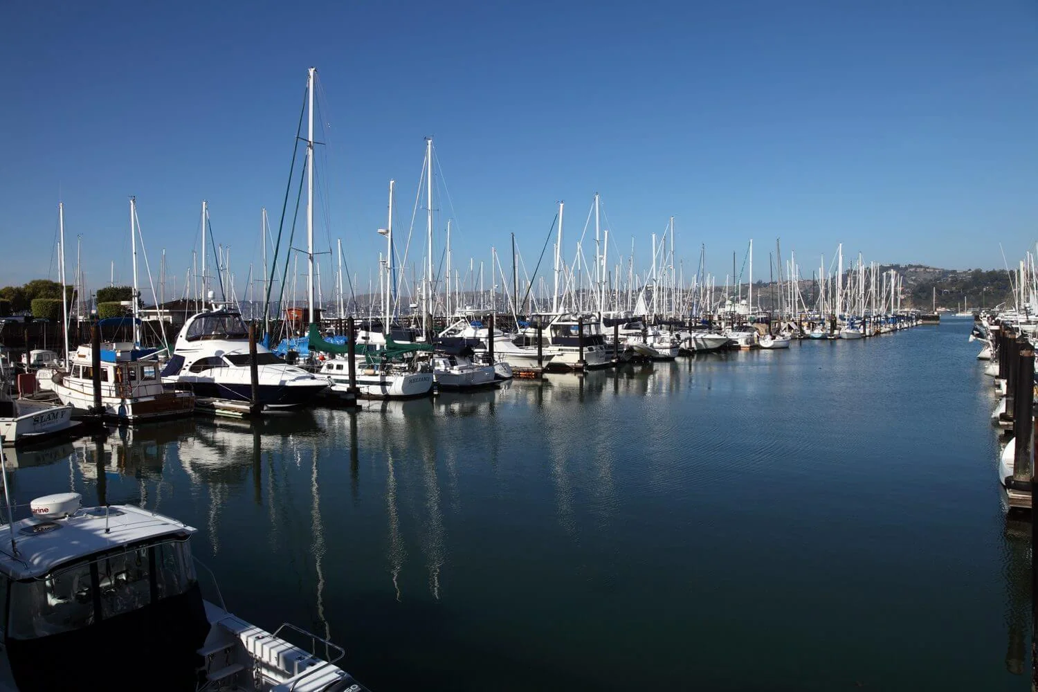 Boats moored at Sausalito Yacht Harbor